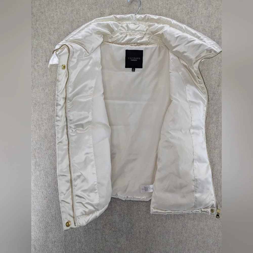 Talbots Ivory Puffer Down Filled Vest, Shiny Satin, Size Medium - Picture 3 of 5